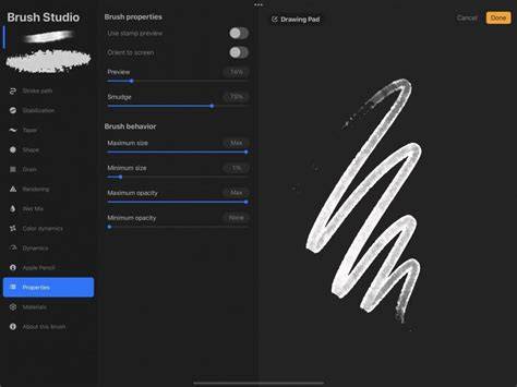 Procreate brush studio and interface
