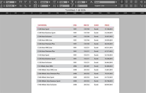 inDesign table styles header example