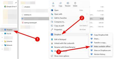 Dropbox sync and offline cache features