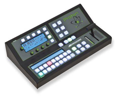 compact broadcast switcher layout and on-panel controls