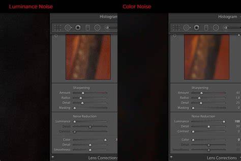 Examples of color and luminance noise reduction in Lightroom Mobile