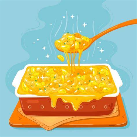 mac and cheese in steel pot illustration