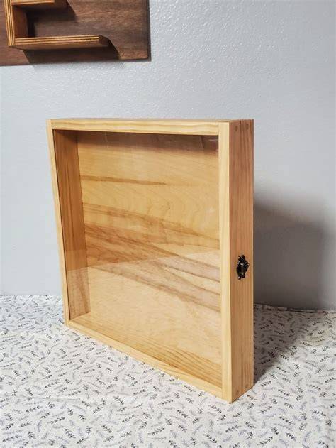 wooden display case with hinged lid