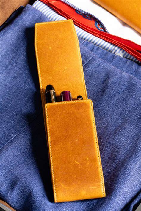 full-grain leather pen case opened flat