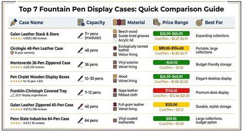 comparison chart of pen display case types
