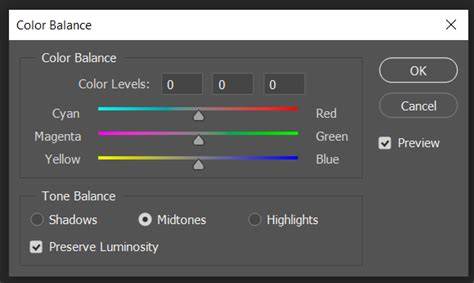 Color Balance adjustment workspace interface