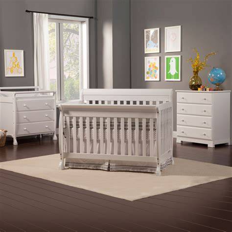 Nursery layout with Kalani crib and coordinating dressers