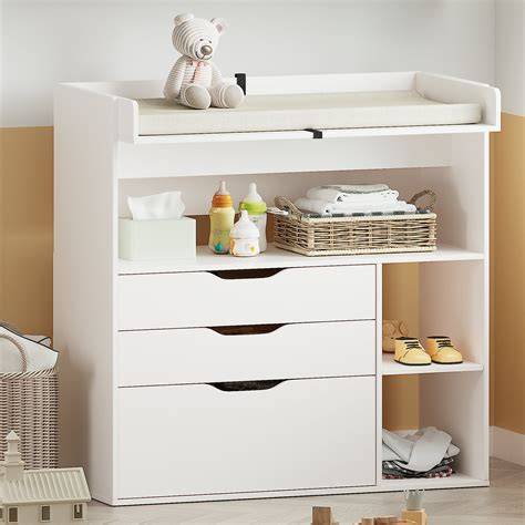 Infant furniture design showing a changing station and drawers