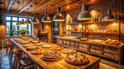 neighborhood pizzeria interior warm lighting