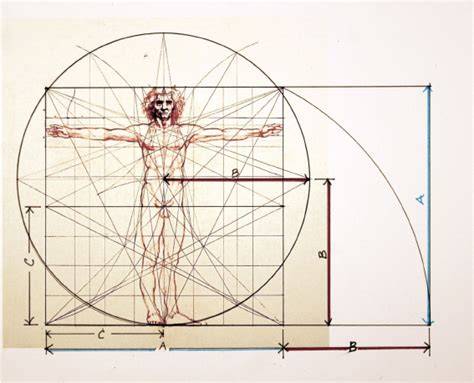 Vitruvian Man in circle and square diagram