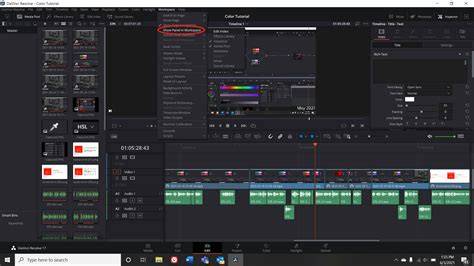 DaVinci Resolve workspace reset UI layout screenshot