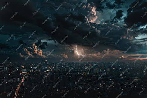 Night cityscape with dramatic lighting