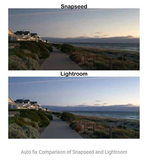 Comparison of Snapseed and Lightroom tools