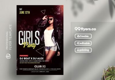 Girls Party PSD Free Flyer Template