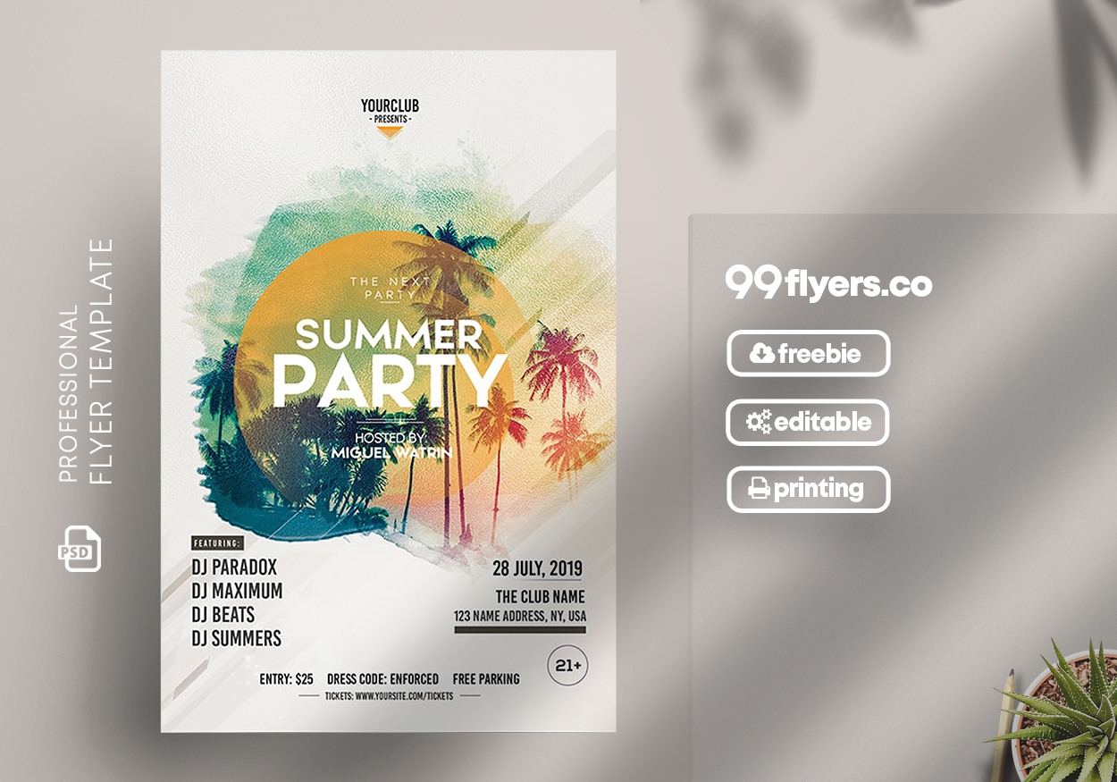Summer Party PSD Free Flyer Template