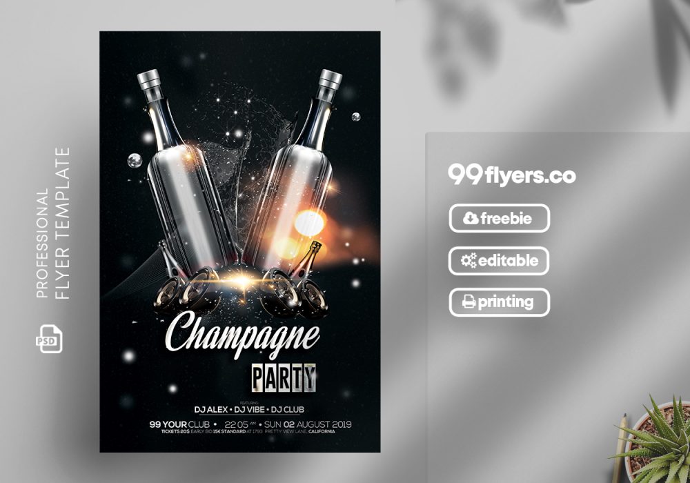 Champagne Party Black Gold Free Psd Flyer 99flyers