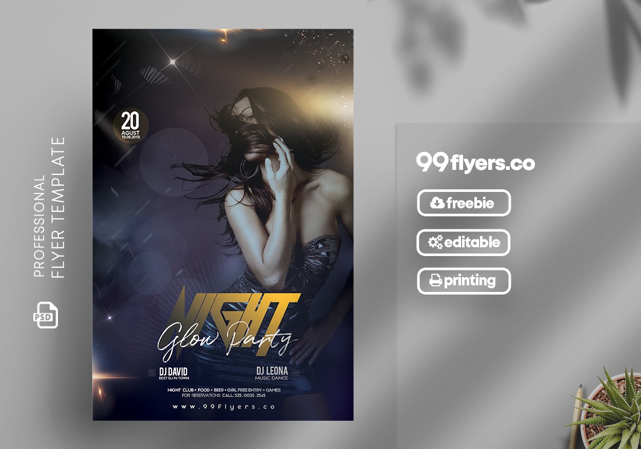 Glow Night Party Free PSD Flyer Template