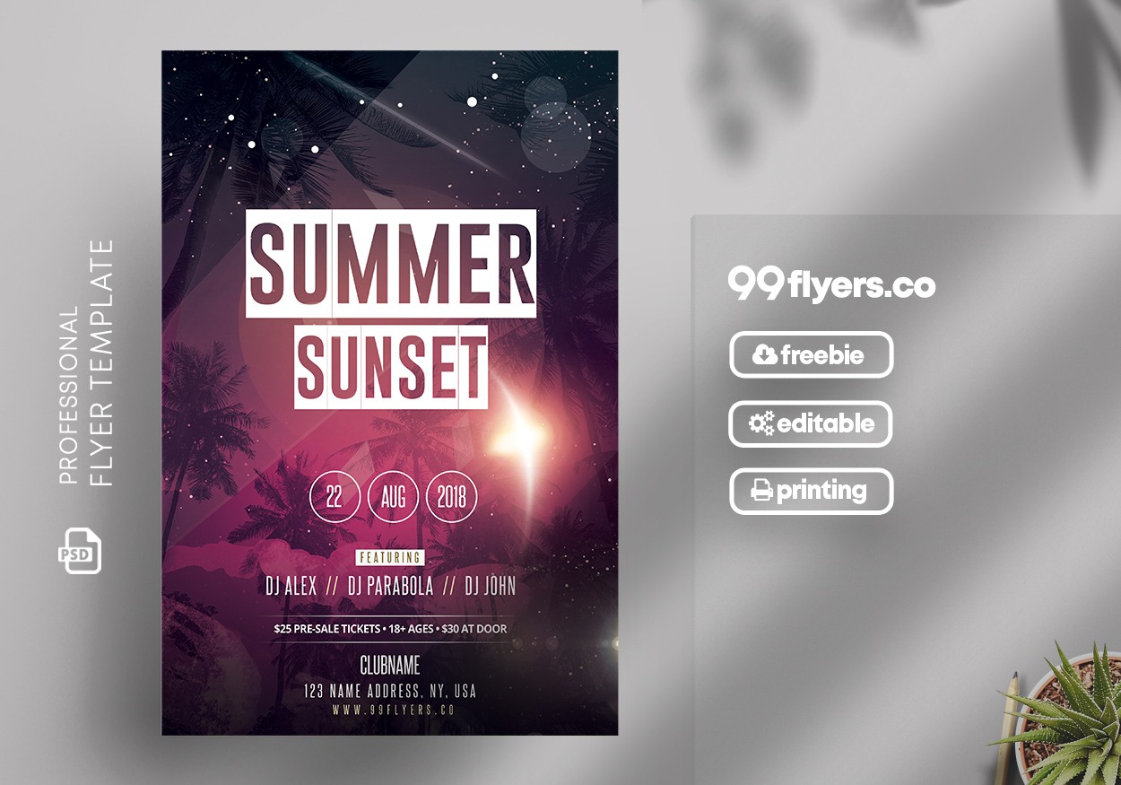Summer Sunset Party Free PSD Flyer Template