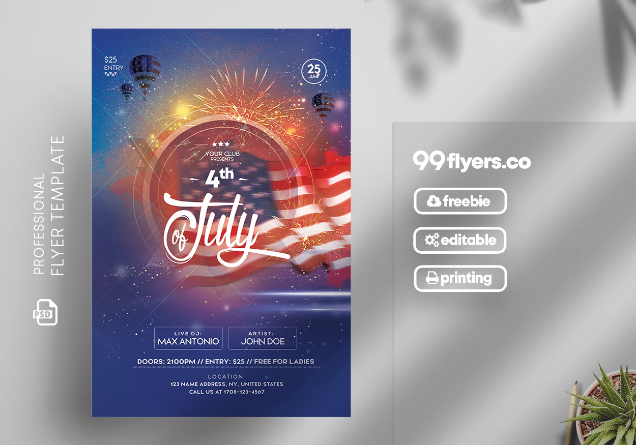 4th of July Party Free PSD Flyer Template