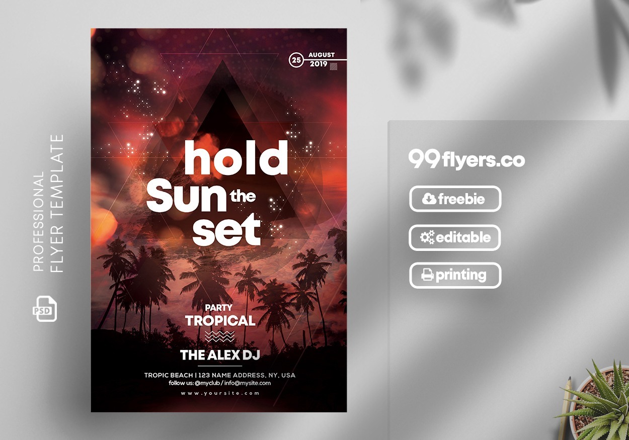 Hold Sunset Party Free PSD Flyer Template