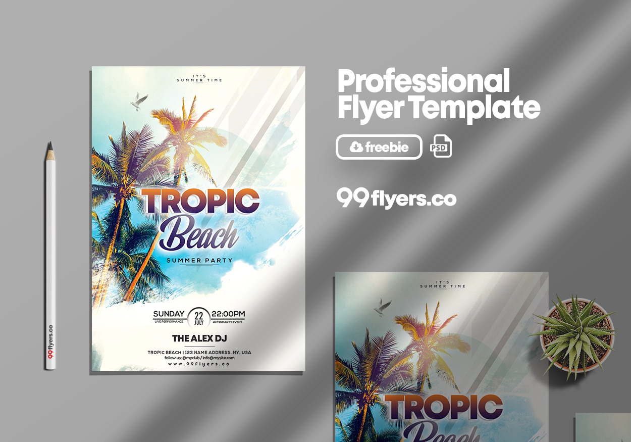 Tropic Beach Party Free PSD Flyer Template