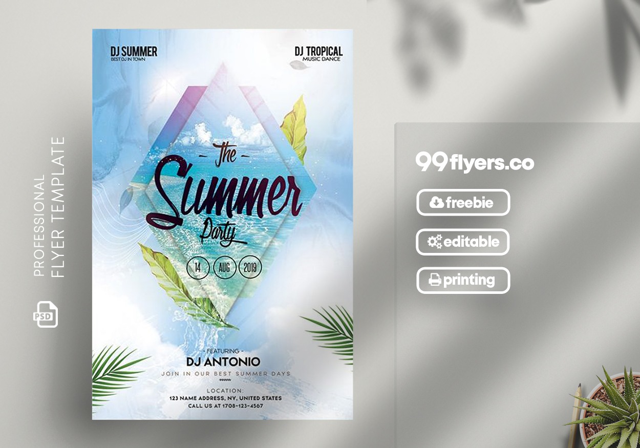 Tropical Leaves Party Free PSD Flyer Template
