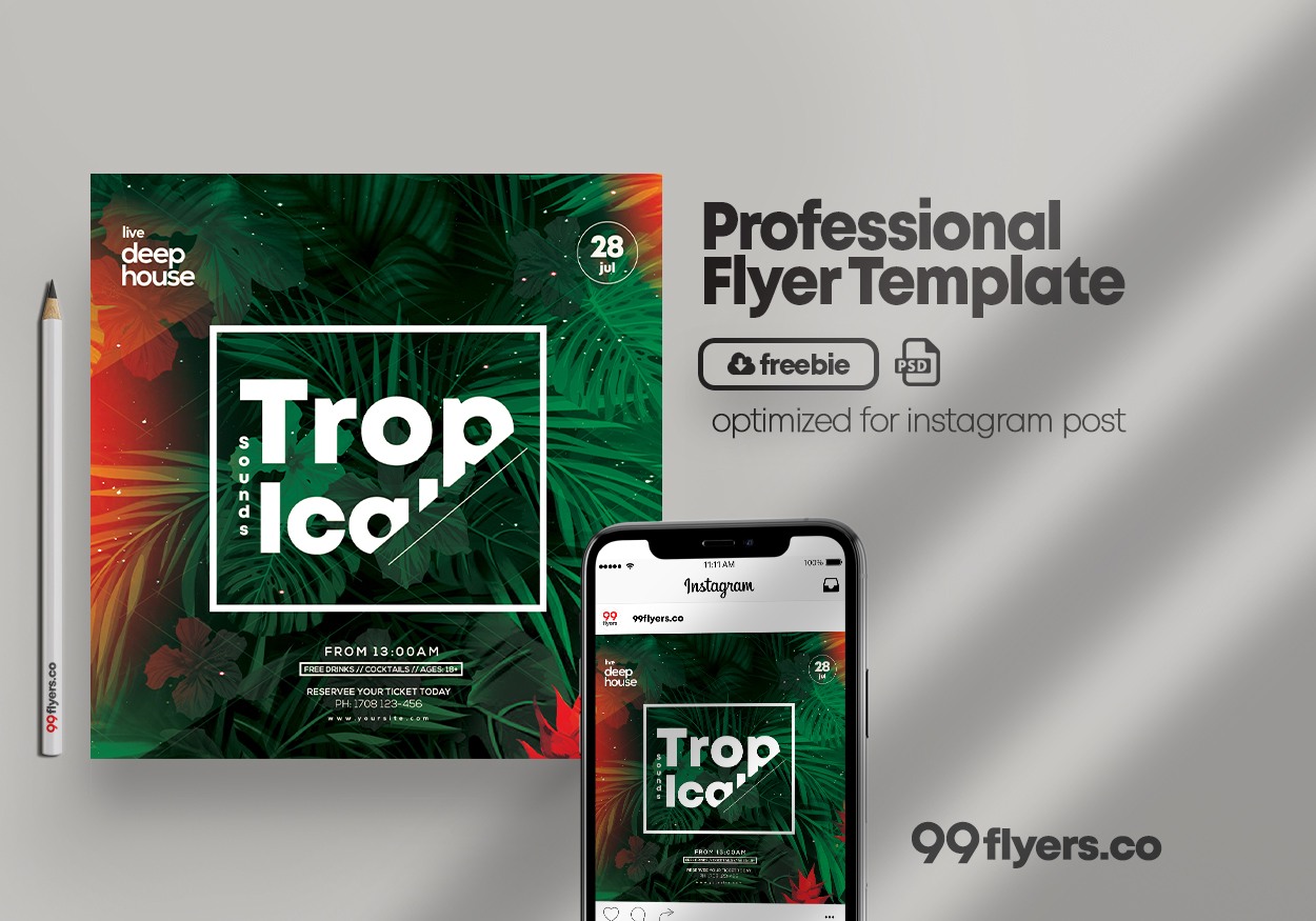 Tropical Summer Sale Free PSD Flyer Template