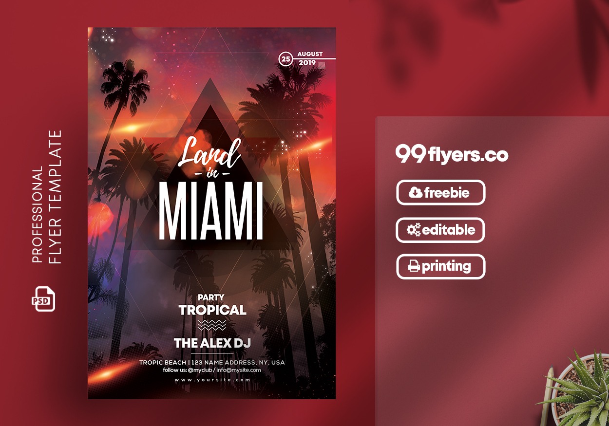Land in Miami Flyer Free PSD Template