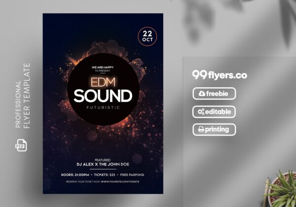 EDM Sound Futuristic PSD Flyer Template – 99Flyers