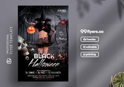 The Black Halloween Party Free PSD Flyer Template