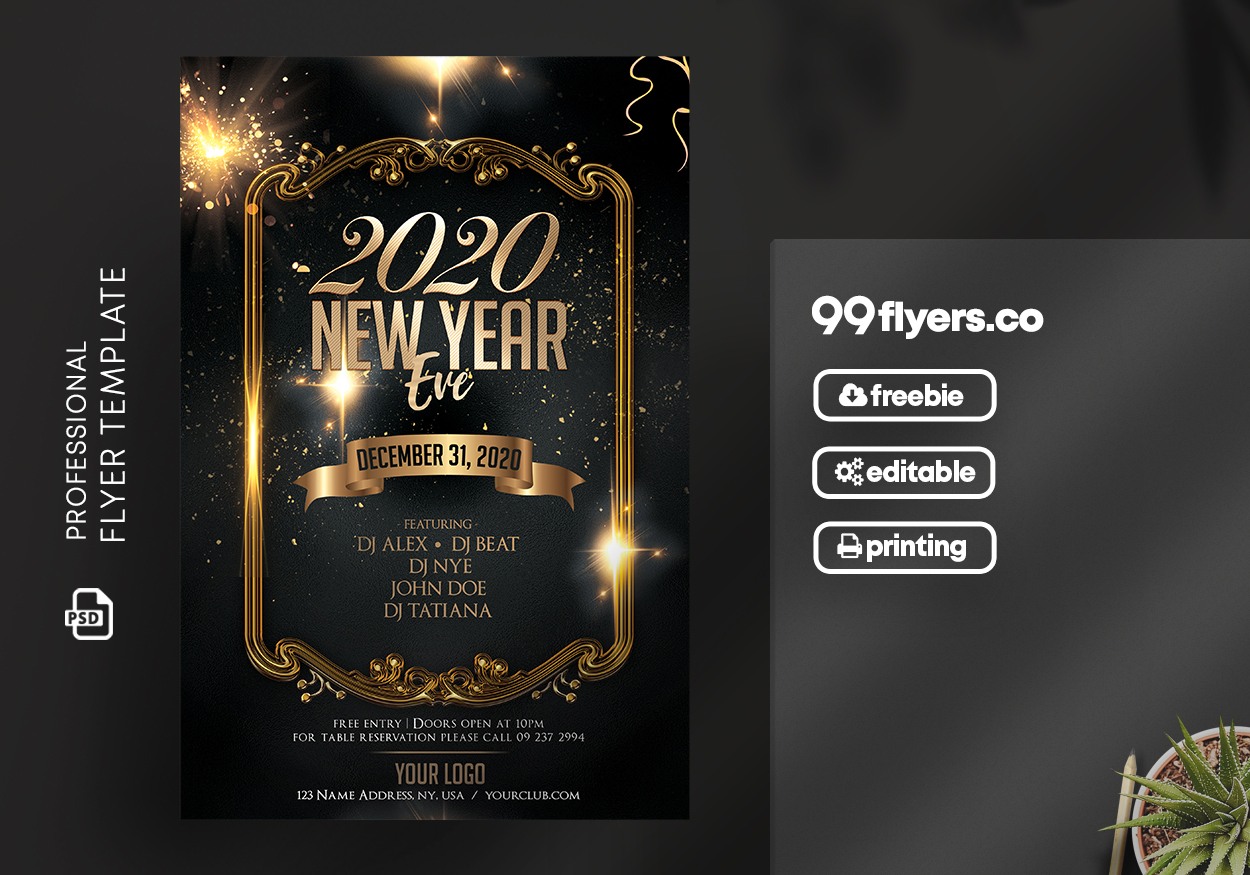 New Year Eve 2020 Free PSD Flyer Template