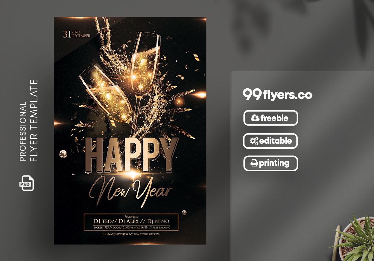 Happy New Year 2020 Free PSD Flyer Template