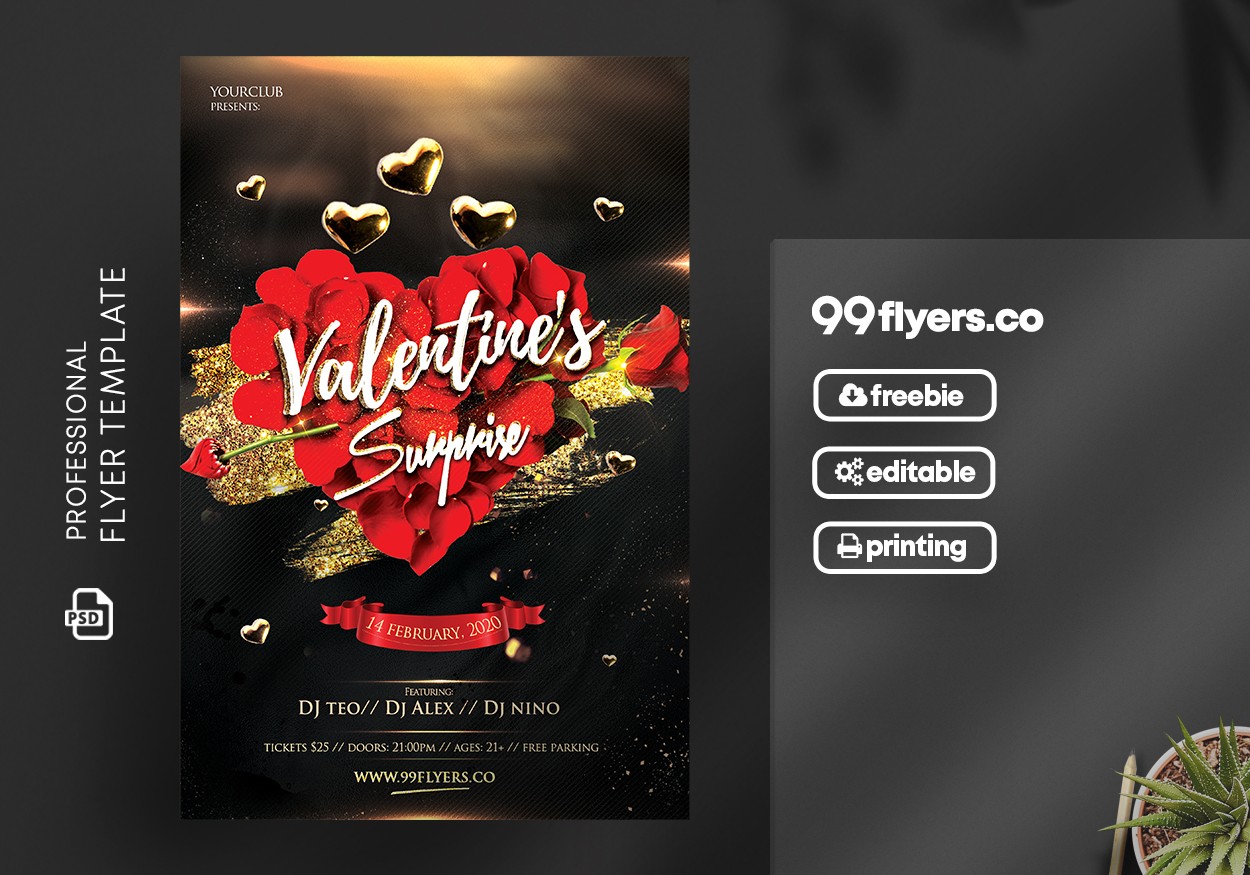 Elegant Valentine's Event Free PSD Flyer Template