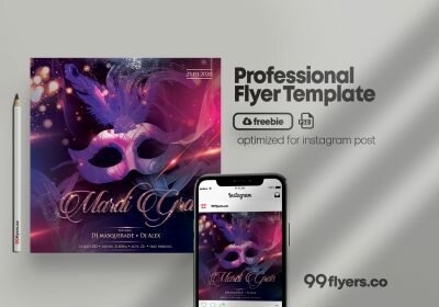 Mardi Gras Party Free PSD Flyer Template