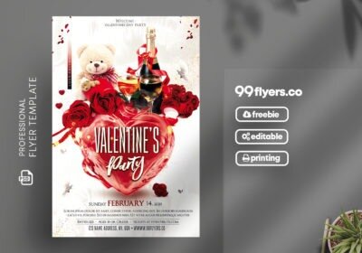 Valentines Love Party Flyer - Free PSD Template