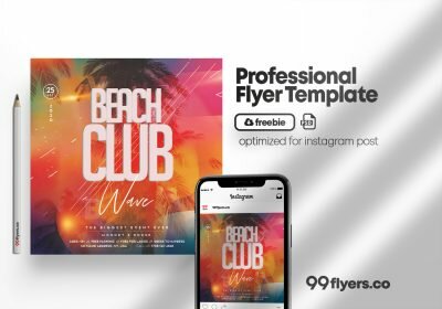 Beach Club Party Flyer Free PSD Template