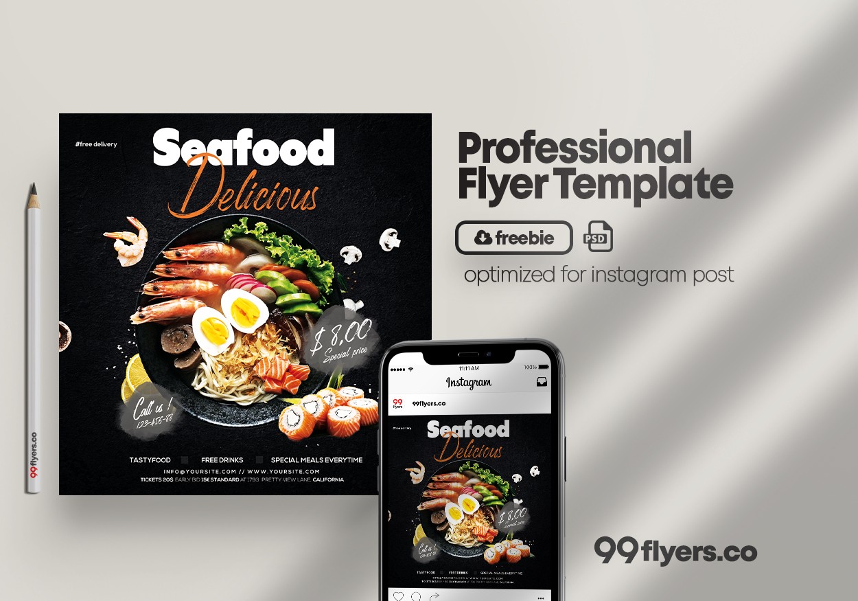 Seafood Online Ordering Food Flyer Free PSD Template