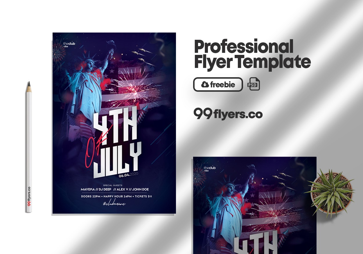 Independence Day 4th July Flyer Free PSD Template