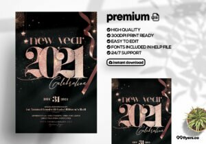 NYE Eve 2021 Rose Gold Flyer Template (PSD)