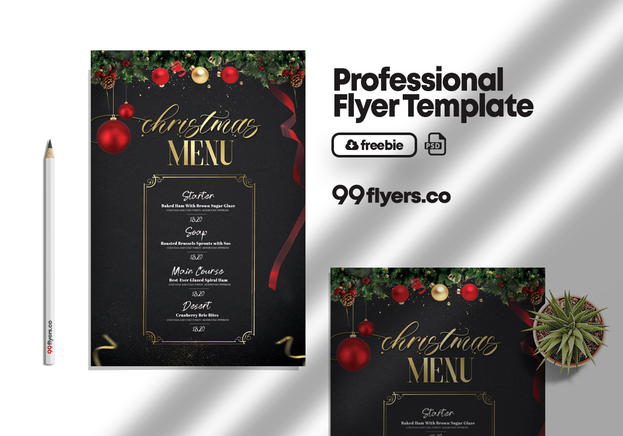 Christmas Dinner Dish Menu Free PSD Flyer Template