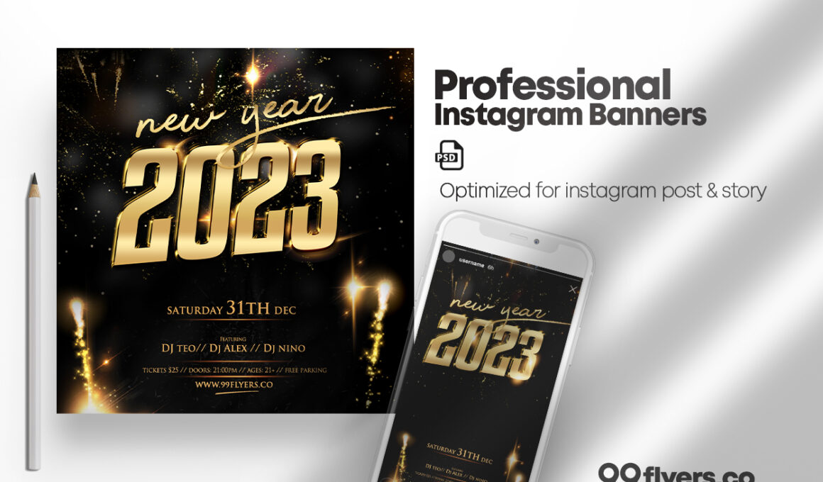2023 New Year Party Free PSD Instagram Templates